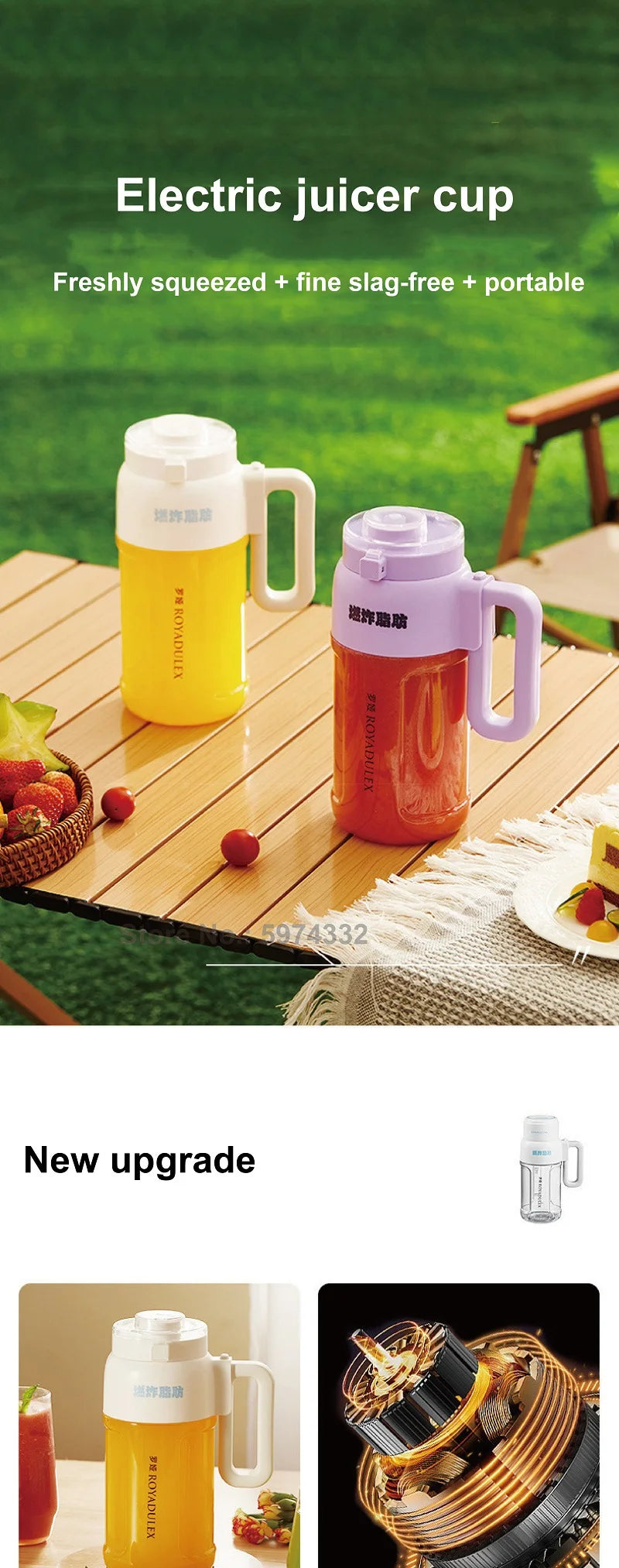 1000ml Wireless Juicer Blender Portable Drinking Cup Milkshake Mixer Juice Maker USB Rechargeable Home Juice Cup 1500mAh