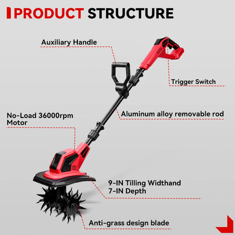 ONEVAN 4000W Electric Tiller Cultivator Portable Grass Trimmer Cordless Garden Soil Turning Prunning Tool For Makita Battery Pin