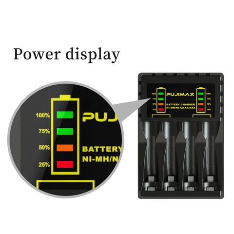 Battery Charger for AAA/AA Rechargeable 4 Slot Batter Charger With LED Indicator Charger Cable for AA/AAA Ni-MH/Ni-Cd Batteries