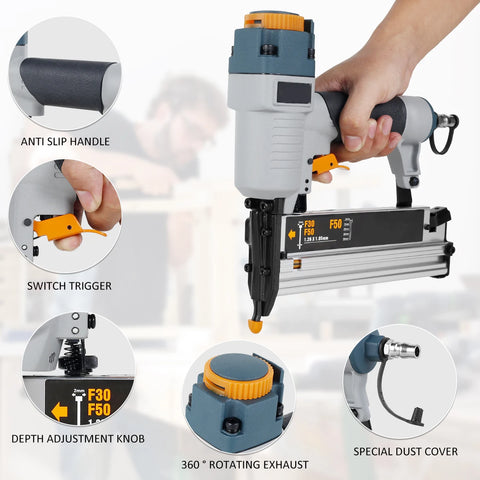 Powered Nailer Pneumatic Nail Gun T50 F50 440K 16Ga/18Ga Air Brads Nailer Cordless for Carpenter Fence Floor Furniture