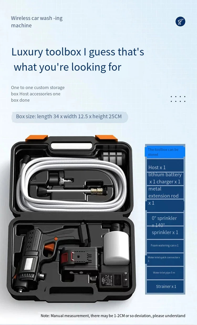 Wireless High Pressure Car Washing Machine with Lithium Battery Rechargeable Electric Car Washer Portable Water Gun Kit Cleaner