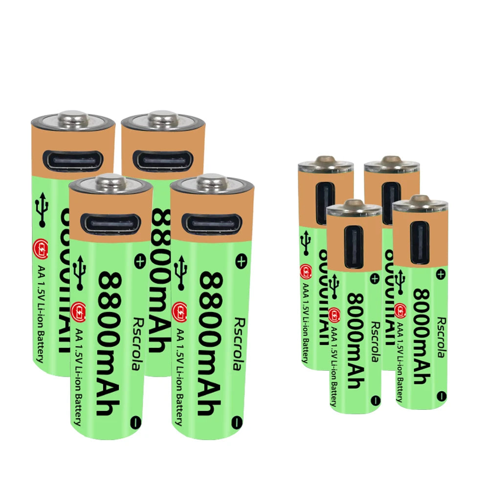 High-Capacity Type-C AA Battery and AAA Battery 1.5V Rechargeable Batteries for Mouse, Clock, Toys, Laptop, Toothbrushes, Shaver
