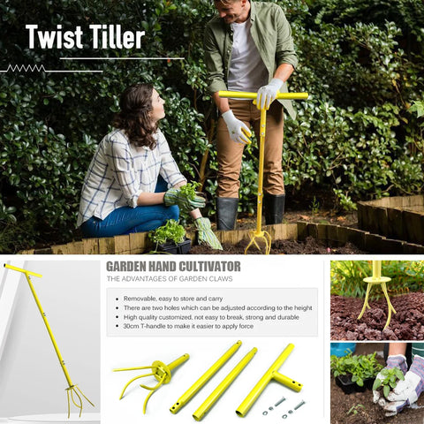Twist Tiller Soil Grabber T-handle Adjustable Height Yard Garden Manual Soil Claw Cultivator Household Planting Tool