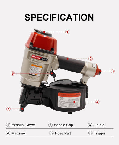 CN55 Pneumatic Nailer Gun CN57 Air Coil Nailer 57mm Nailes for Fencing Framing Roof Pallets Nail Gun Decorate Board Production