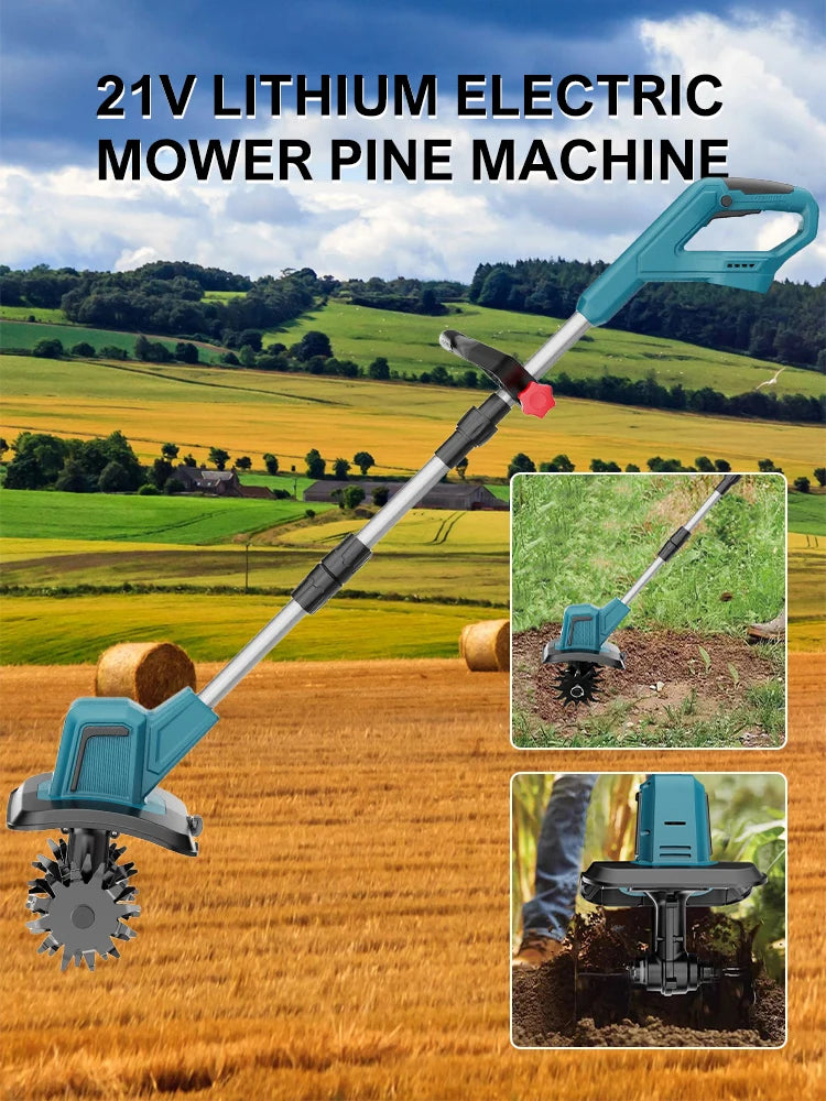 400W Electric Cultivator,21V Electric Tiller for Makita Battery,Electric Lawn Mower 4 Blades Cordless Grass Trimmer Garden Tools