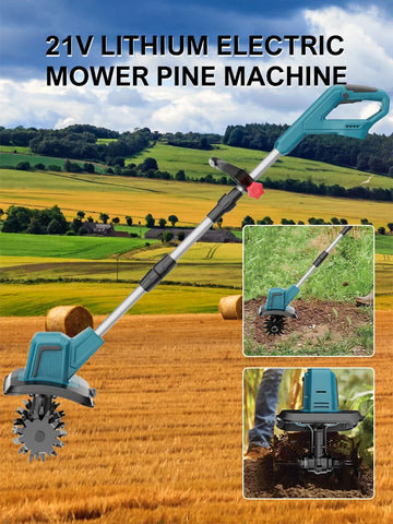 400W Electric Cultivator,21V Electric Tiller for Makita Battery,Electric Lawn Mower 4 Blades Cordless Grass Trimmer Garden Tools