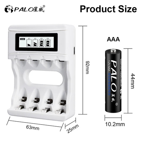 PALO AA and AAA Rechargeable Batteries 3000mAh NI-MH AA Battery LR6 1100mAh AAA LR3+LCD USB USB Charger for 1.2V AA AAA Battery