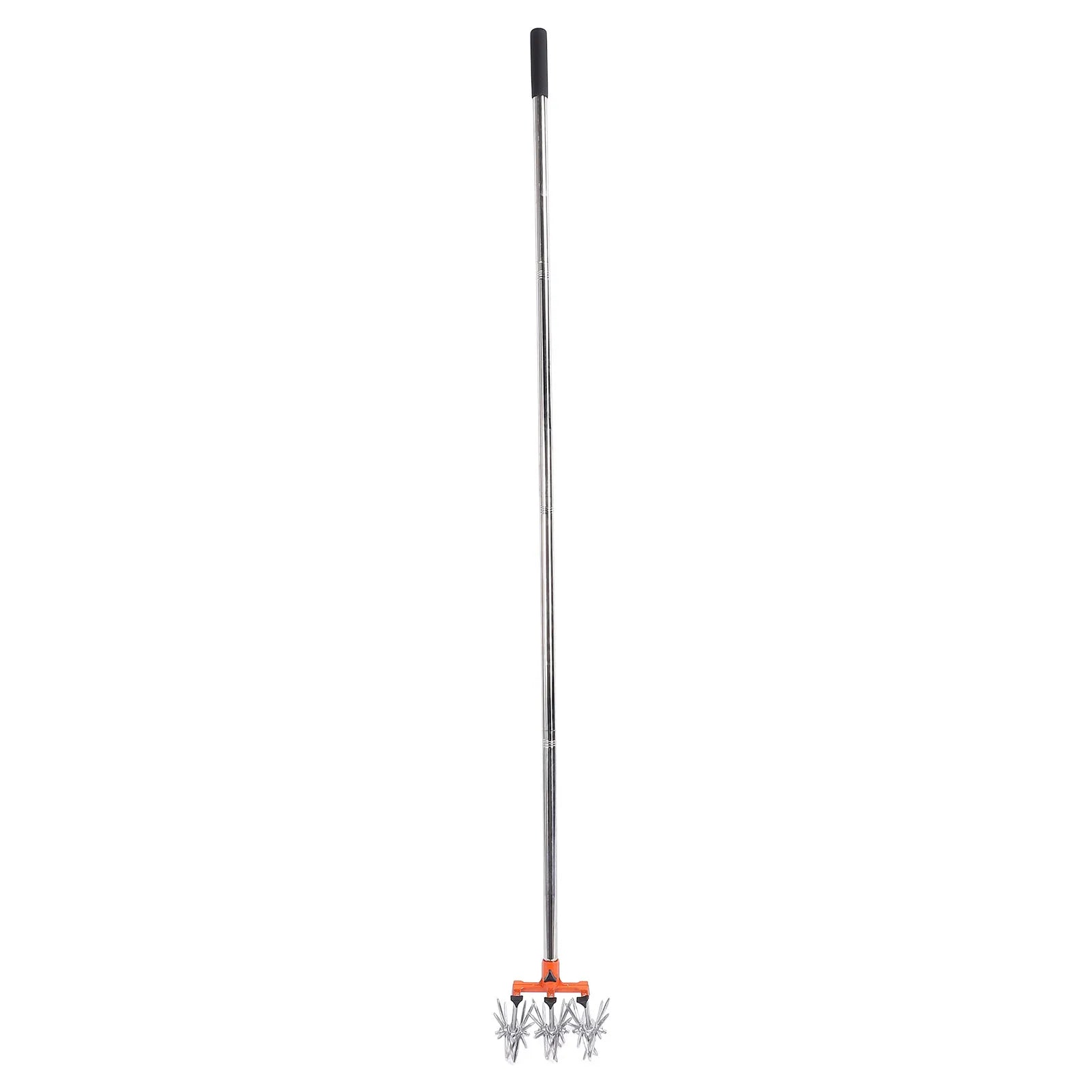 Manual Rotary Cultivator Tool Stainless Steel Teeth Adjustable Handle Garden Hand Tiller for Lawn Hand Rotary Cultivator