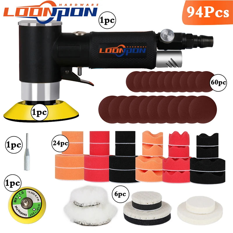 Loonpon Orbit Air Sander Mini Polisher 2"/3" Pneumatic Tools Grinding Machine Set Air Tool for Car Polishing Waxing Rust Removal