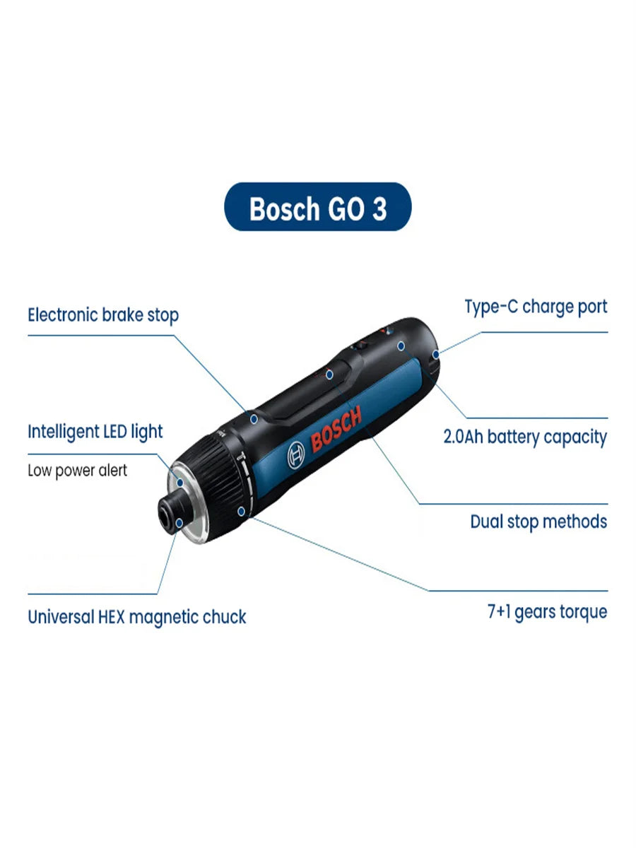 Bosch GO 3 Electric Screwdriver 3.6V 5Nm Cordless Mini Hand Drill Rechargeable Screw Driver GO3 Bosch Multi-Function Power Tool