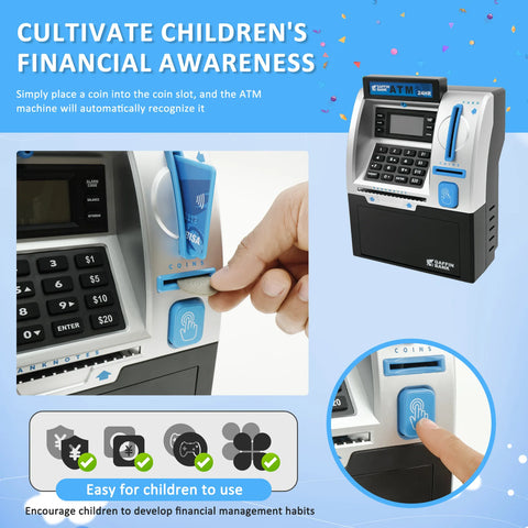 ATM Savings Bank Robust Electronic Piggy Bank Smart Card Swipe Digital Coin Saver Password Protected Savings Jar Flexible Access