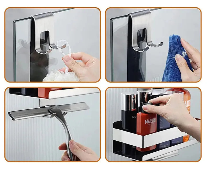 Movable Bathroom Shelves No Drill Shelf Organizer Shower Support Steel Shelf Multifunction Shelves Storage Unit For Bathroom