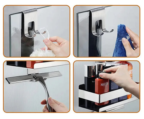 Movable Bathroom Shelves No Drill Shelf Organizer Shower Support Steel Shelf Multifunction Shelves Storage Unit For Bathroom
