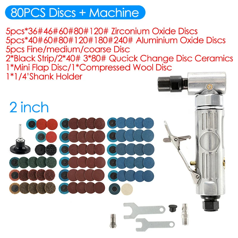 90 Degree Air Die Grinder Mini Air Grinder Pneumatic Grinding Polisher Mill Engraving Machine with Sanding Discs Tool Kit