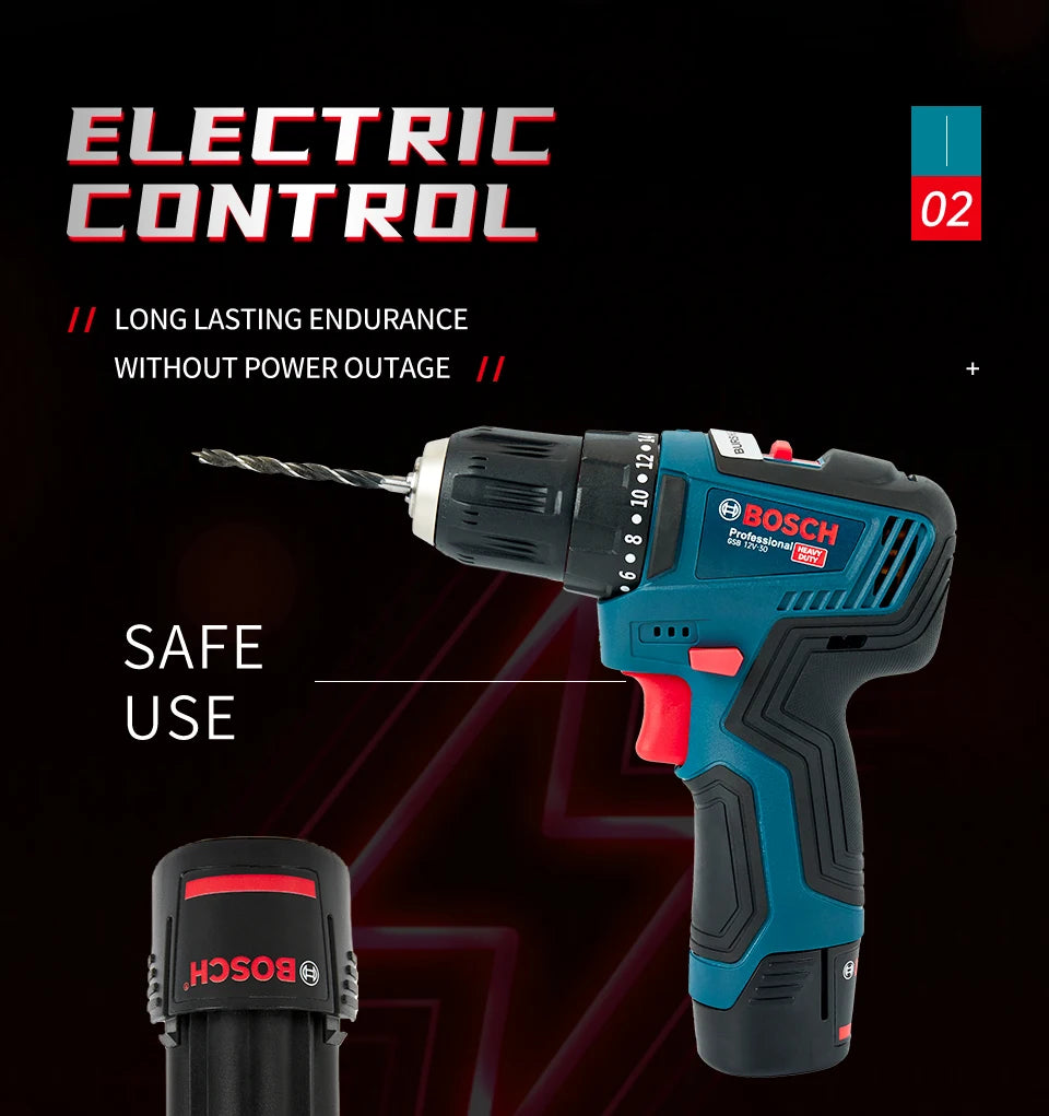 Bosch GSB-12-V30 Electric Drill DIY Professional Heavy Duty Cordless Driver Multifunctional Household Electric Screwdriver