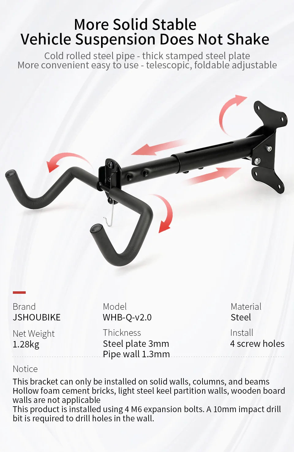 JSHOU BIKE Wall Mount Garage Bike Rack Adjustable Hanger Storage Bike Garage Home,Horizontal Bike Hook Bike Holder MTB/Road Bike