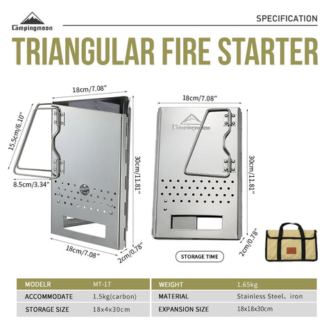 CAMPINGMOON MT-17 Foldable Portable Triangle Point Carbon Stove Fire Stove Barbecue Stainless Steel Camping Firewood Stove