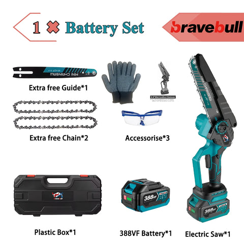Newly 8 Inch Brushless Electric Saw W/ 2PCS Chains Cordless Woodworking Garden Pruning Chainsaw Set For Makita 18V Battery Pin