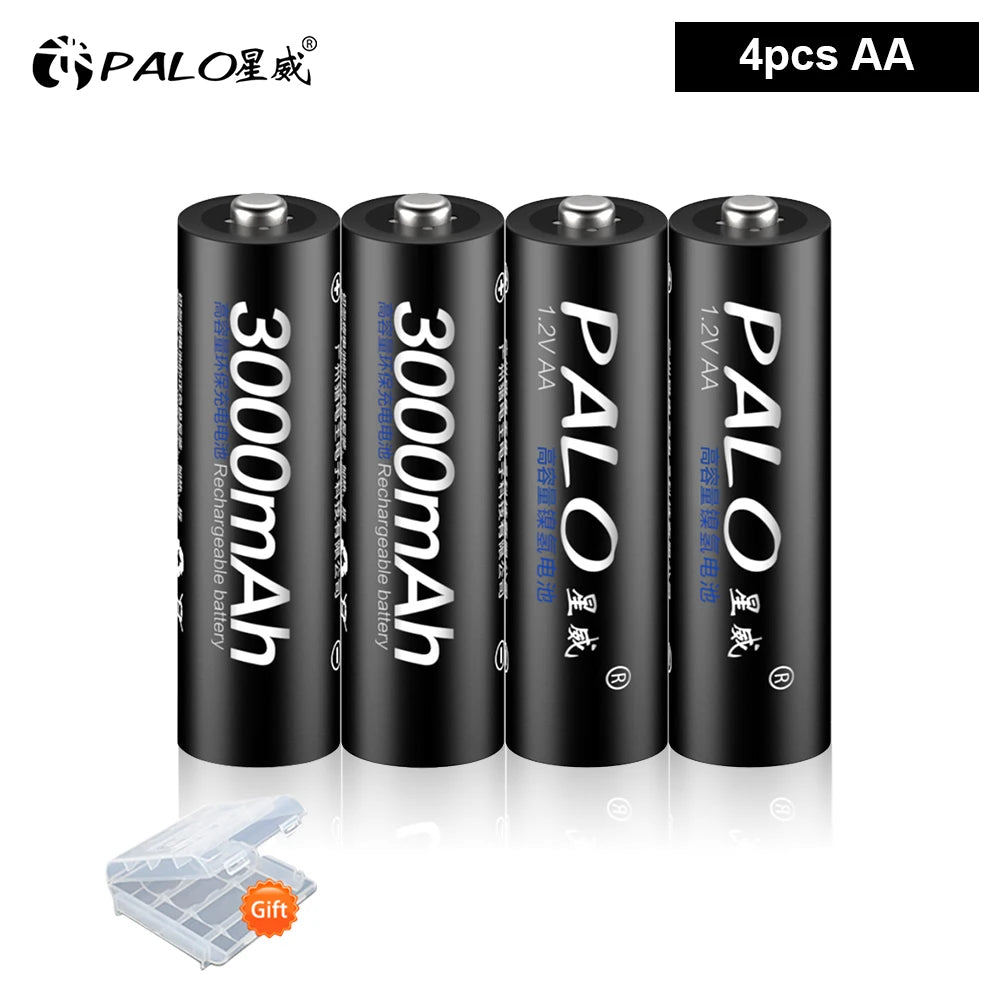 PALO AA and AAA Rechargeable Batteries 3000mAh NI-MH AA Battery LR6 1100mAh AAA LR3+LCD USB USB Charger for 1.2V AA AAA Battery