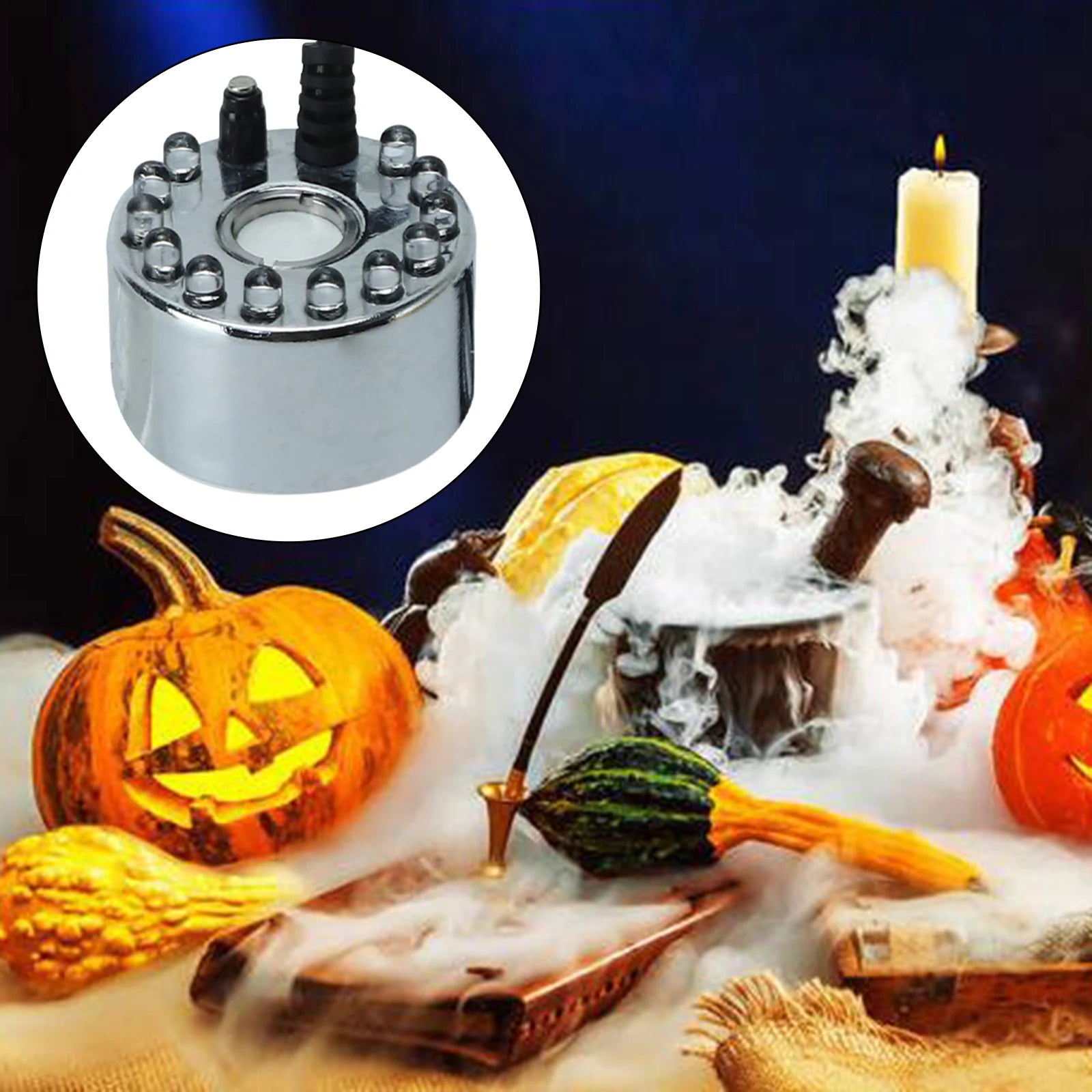Halloween Mist Maker LED Pumpkin Light Mist Fountain Pond Fogger Machine Atomizer  Smart Control Mister with 12 colorful lights