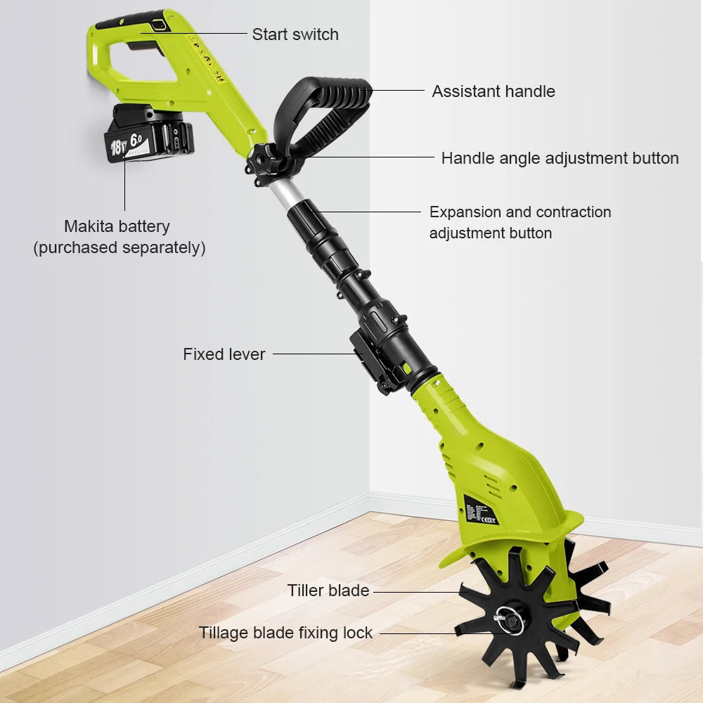 Abeden 20V Handheld Electric Ripper Cultivator Garden Rotary Tiller Cordless Weeder Garden Tractor Portable Grass Trimmer