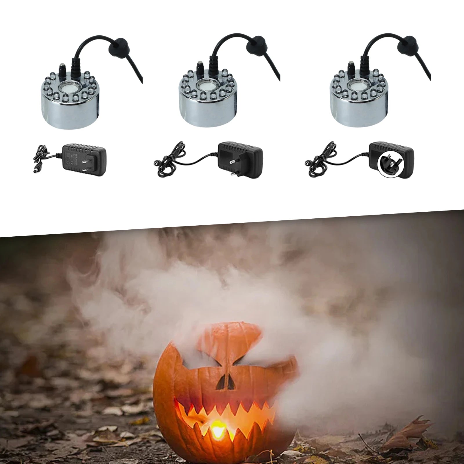Halloween Mist Maker LED Pumpkin Light Mist Fountain Pond Fogger Machine Atomizer  Smart Control Mister with 12 colorful lights