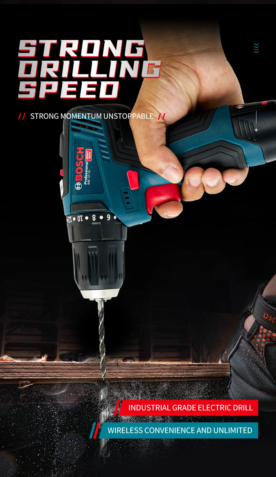 Bosch GSB-12-V30 Electric Drill DIY Professional Heavy Duty Cordless Driver Multifunctional Household Electric Screwdriver