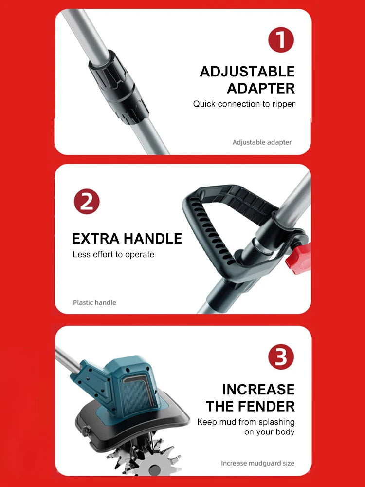 400W Electric Cultivator,21V Electric Tiller for Makita Battery,Electric Lawn Mower 4 Blades Cordless Grass Trimmer Garden Tools