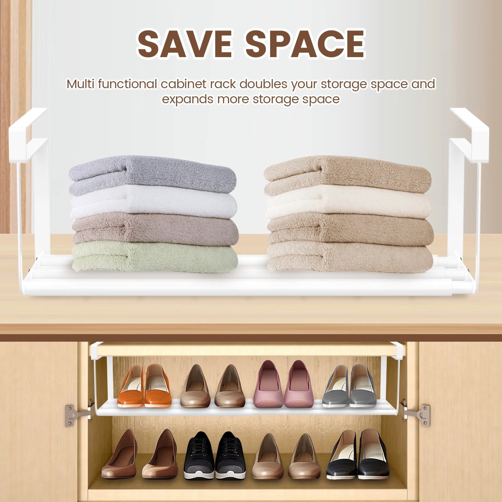 Adjustable Shoe Rack Hanging Under Cabinets Clothes Shoe Storage Shelf Expandable Household Retractable Organizer