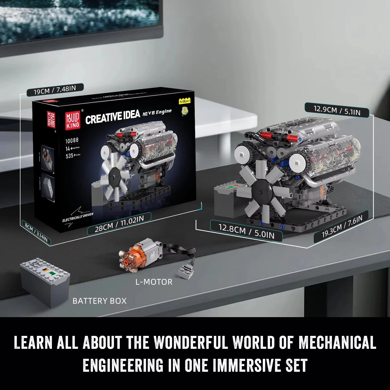 Diy King10088 V8 Engine Building Kit - Build Your Own V8 Engine Toy, 8-Cylinder Petrol Car Engine Replica Model Kit Building Kit