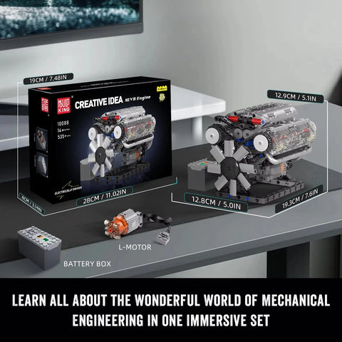 Diy King10088 V8 Engine Building Kit - Build Your Own V8 Engine Toy, 8-Cylinder Petrol Car Engine Replica Model Kit Building Kit