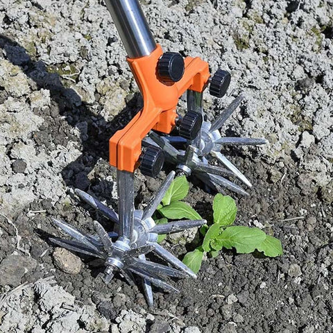 Manual Rotary Cultivator Tool Stainless Steel Teeth Adjustable Handle Garden Hand Tiller for Lawn Hand Rotary Cultivator