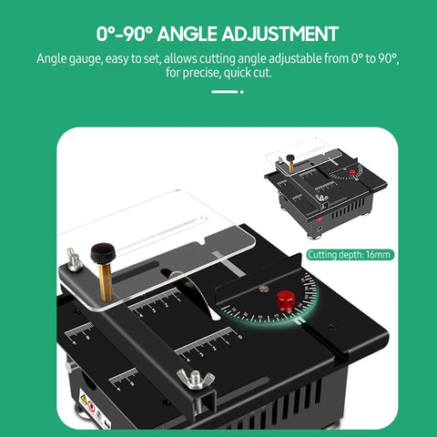 100 multi-functional table saw, mini desktop electric saw blade, adjustable speed and Angle, lifting blade, 16MM cutting depth