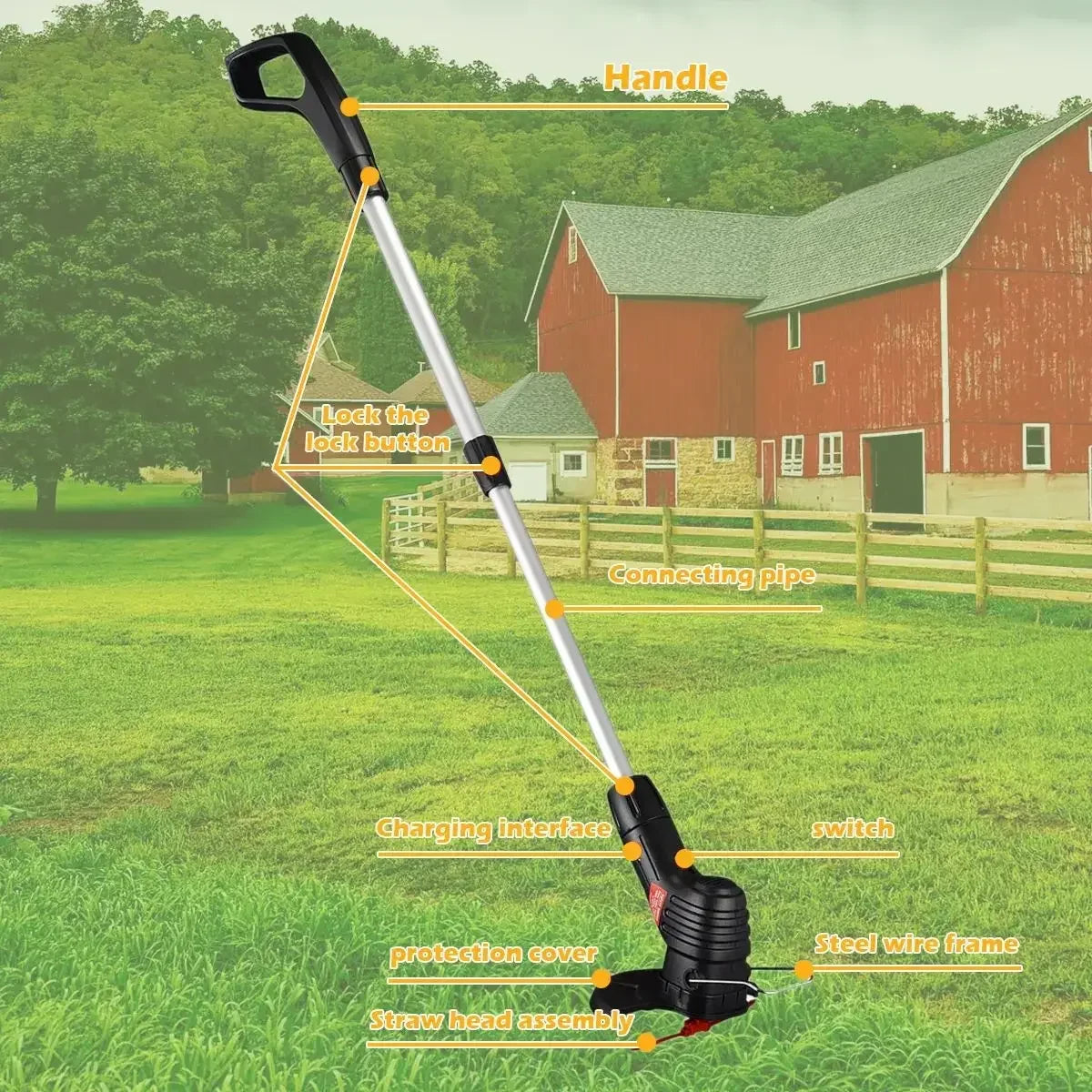 Cordless Electric Grass Trimmer Handheld Rechargeable Lawn Mower Garden Tool for Flower Beds Pruning Trimming Small Yard