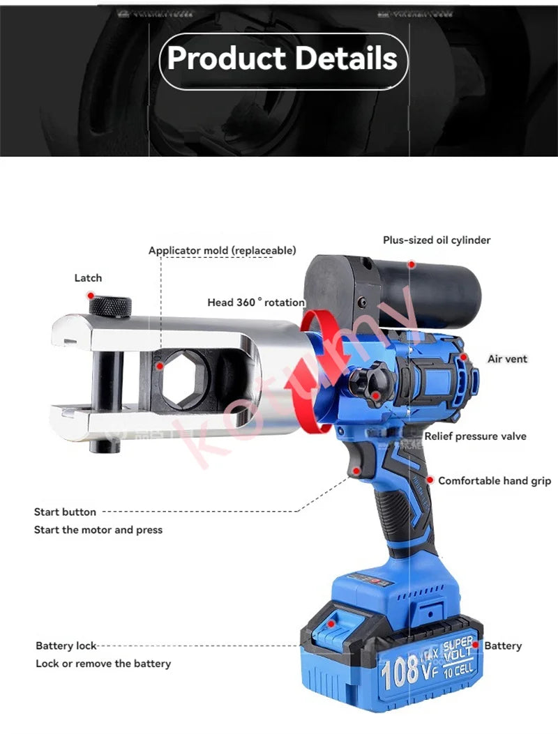 18V Lithium Battery Hydraulic Pliers Hydraulic Electric Fast Crimping Pliers Wire Terminals Crimping Cable Pliers