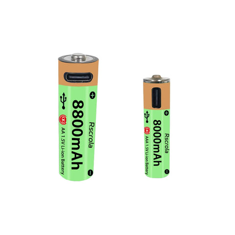 High-Capacity Type-C AA Battery and AAA Battery 1.5V Rechargeable Batteries for Mouse, Clock, Toys, Laptop, Toothbrushes, Shaver