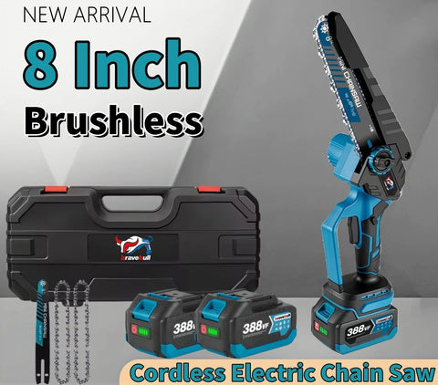 Newly 8 Inch Brushless Electric Saw W/ 2PCS Chains Cordless Woodworking Garden Pruning Chainsaw Set For Makita 18V Battery Pin