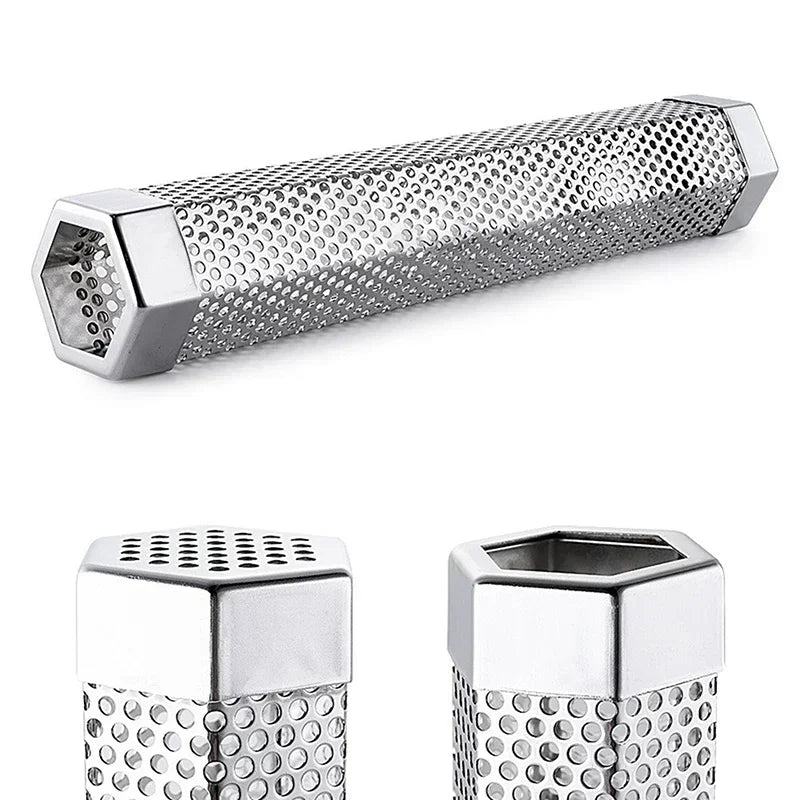 6/12 inch BBQ Stainless Steel Smoker Grill Tube Perforated Mesh Filter Gadget Pellet Smoking Generator Hexagon Spice Smoked Box