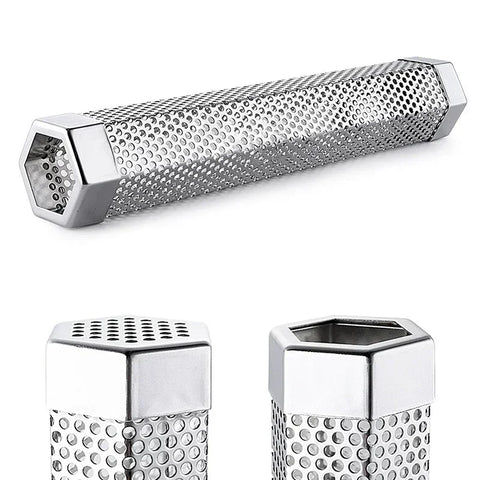 6/12 inch BBQ Stainless Steel Smoker Grill Tube Perforated Mesh Filter Gadget Pellet Smoking Generator Hexagon Spice Smoked Box
