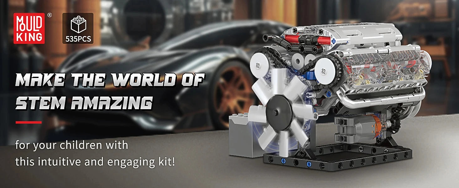 Diy King10088 V8 Engine Building Kit - Build Your Own V8 Engine Toy, 8-Cylinder Petrol Car Engine Replica Model Kit Building Kit