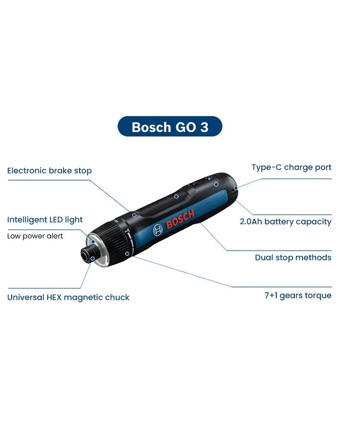Bosch GO 3 Electric Screwdriver Set 3.6V 5Nm Cordless Mini Hand Drill Rechargeable Screw Driver Bosch Multi-Function Power Tool