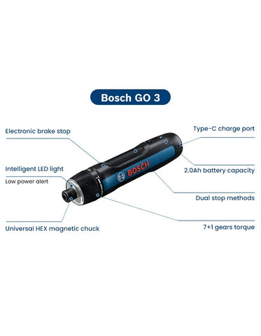 Bosch GO 3 Electric Screwdriver Set 3.6V 5Nm Cordless Mini Hand Drill Rechargeable Screw Driver Bosch Multi-Function Power Tool