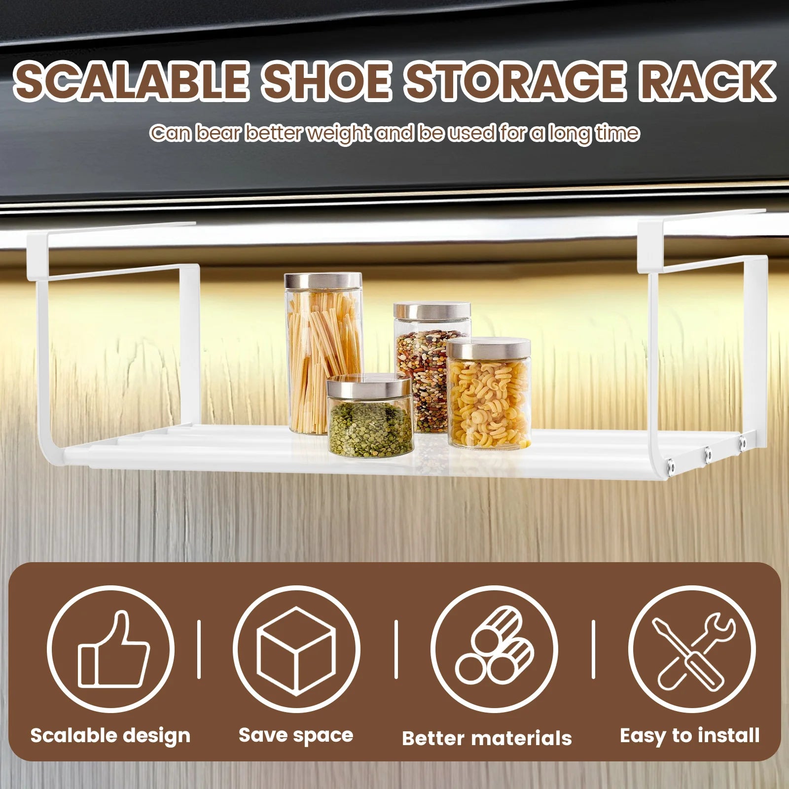 Adjustable Shoe Rack Hanging Under Cabinets Clothes Shoe Storage Shelf Expandable Household Retractable Organizer