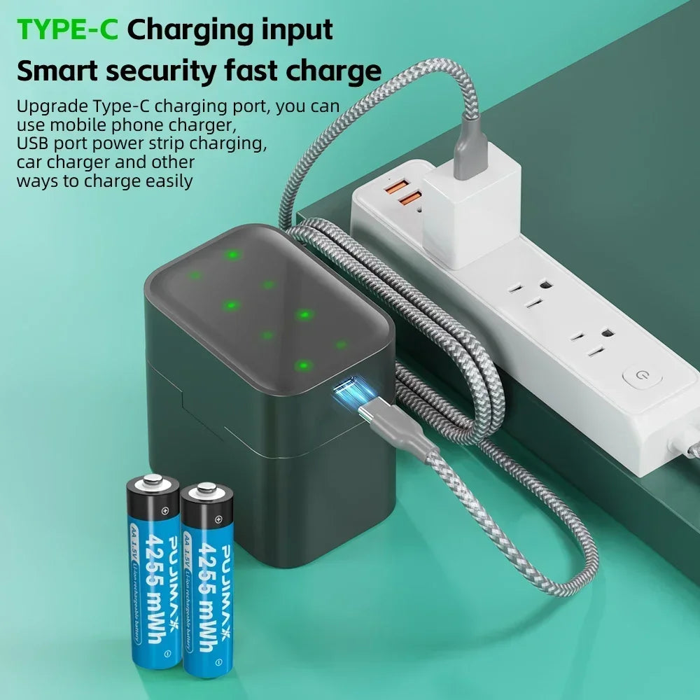 AA Smart Battery Charger 8 Slots for 1.5V AAA Rechargeable Lithium Ion Batteries Intelligent 1200 Times Recycle Fast USB Charger