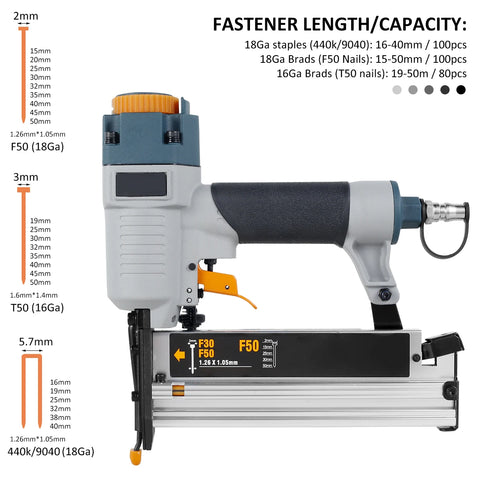Powered Nailer Pneumatic Nail Gun T50 F50 440K 16Ga/18Ga Air Brads Nailer Cordless for Carpenter Fence Floor Furniture