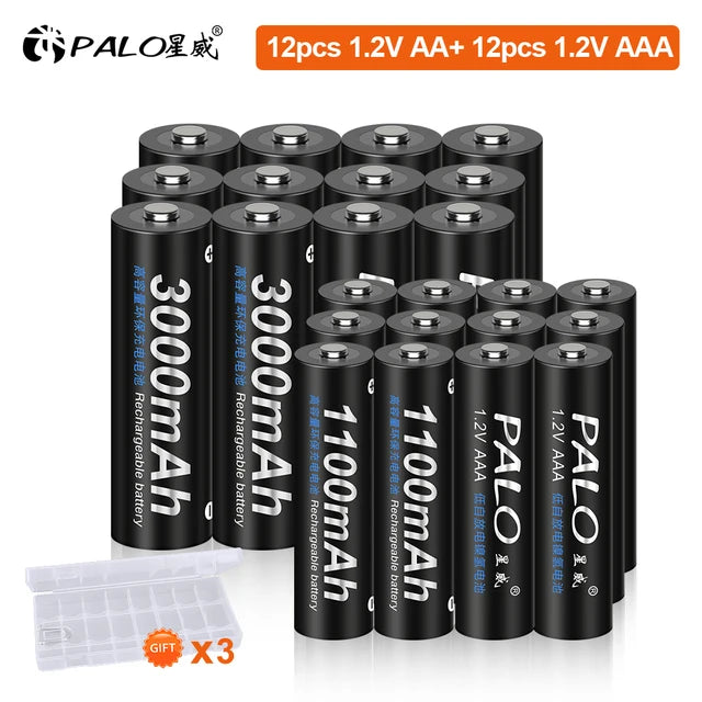 PALO AA and AAA Rechargeable Batteries 3000mAh NI-MH AA Battery LR6 1100mAh AAA LR3+LCD USB USB Charger for 1.2V AA AAA Battery