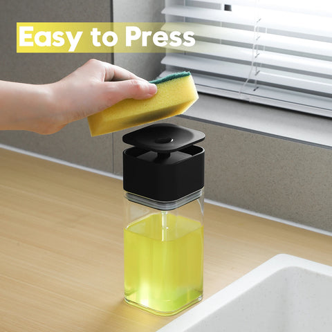 Dish Soap Dispenser Set with Sponge Holder for Kitchen Sink 15oz Clear Bottle with Black Rust Proof Pump Dish Liquid Dispenser