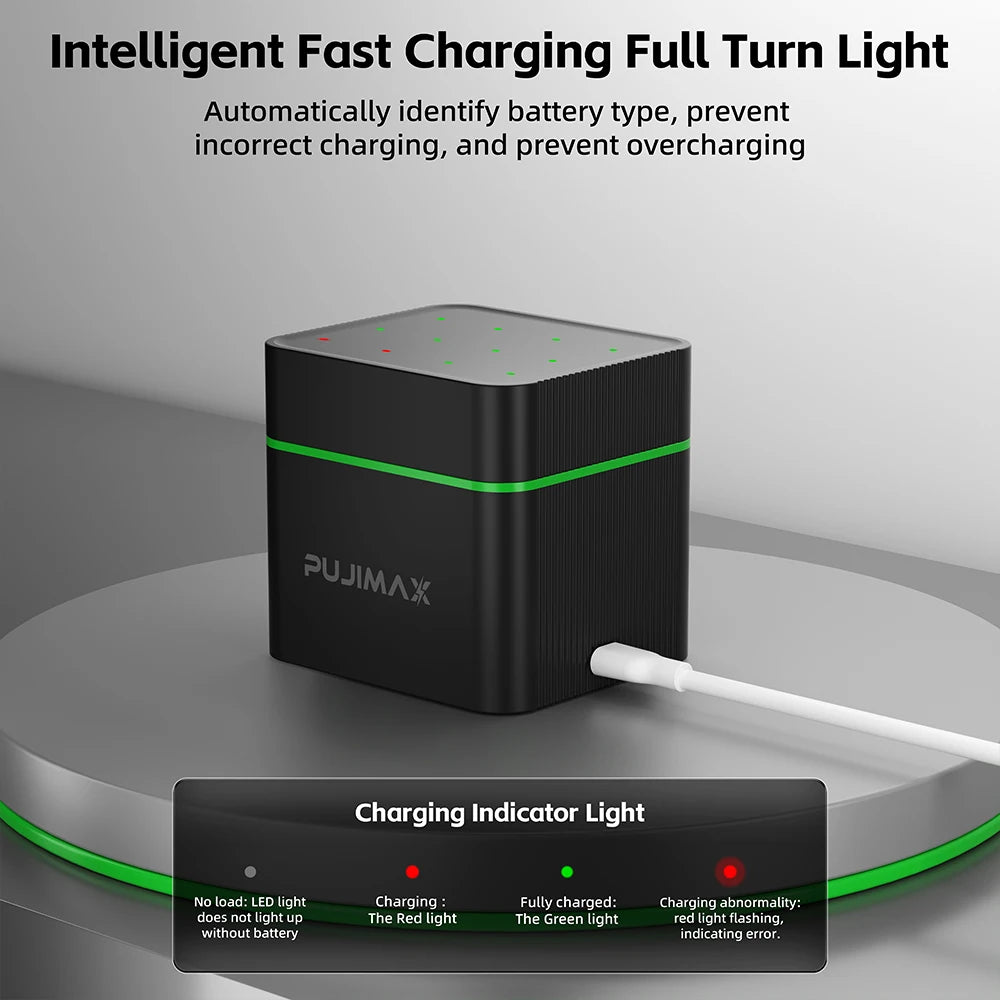 PUJIMAX 12-Slot 1.5V AAA 1100mWh Smart Charging Compartment  Lithium Battery Rechargeable Charger Set Large Capacity