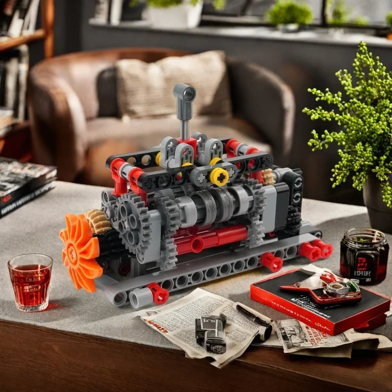 6-Speed Gearbox Model Kit - MOC Technical Building Blocks for DIY Cars - Compatible Transmission Engineering Toy with Gears