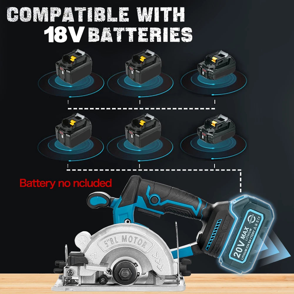 5 Inch 125MM Brushless Electric Circular Saw Hand Push Saw Multifunctional Woodworking Cuttiing Tool for Makita 18V Battery